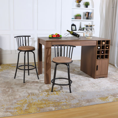 Classic Barstools Set of 2, Country Style Bar Chairs with Back and Footrest Swivel Counter Height Bar Stools for Kitchen Island Pub, Bistro, Restaurant, Rustic Brown and Black
