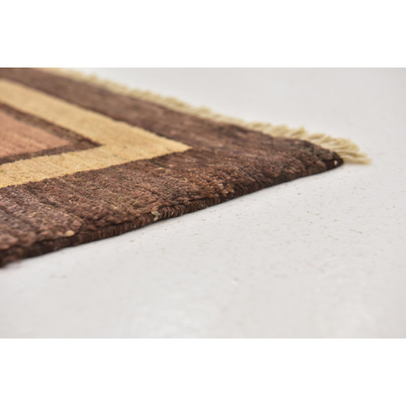Tapis de zone en laine brun/doré 6 pi x 8 pi 2 po one-of-kind à la main noué la Didcot