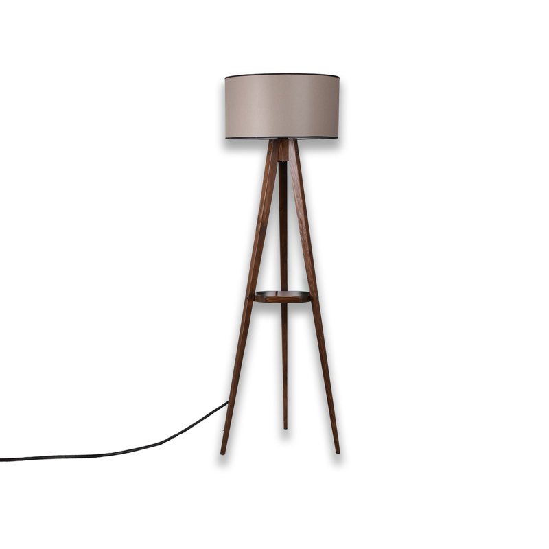Wooden Body Drum Tripod Floor Lamp, Walnut