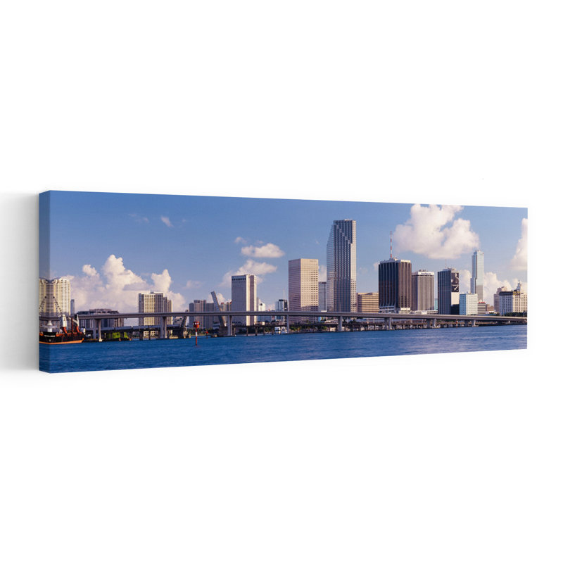 Buildings at the waterfront Miami Florida USA 1 Piece Wrapped Canvas Panoramic Wall Art, 30.48 cm H x 91.44 cm W