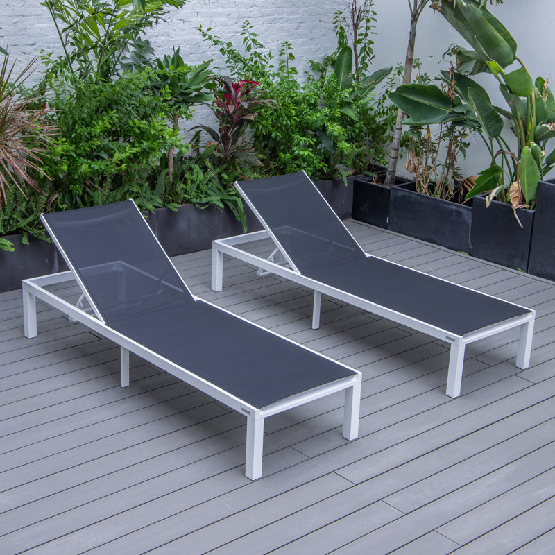 Marlin Modern Aluminum Outdoor Reclining Chaise Lounge - Weather-Resistant Sling Patio Chair for Poolside & Sunbathing, Black