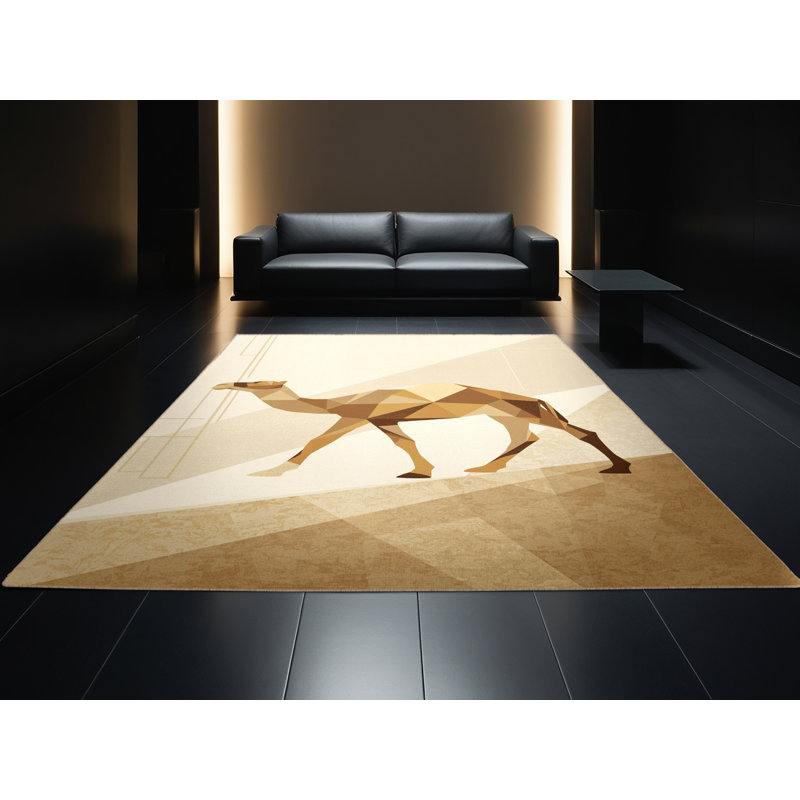 Tapis beige moelleux moelleux à motif géométrique moderne Adriel, 4x6