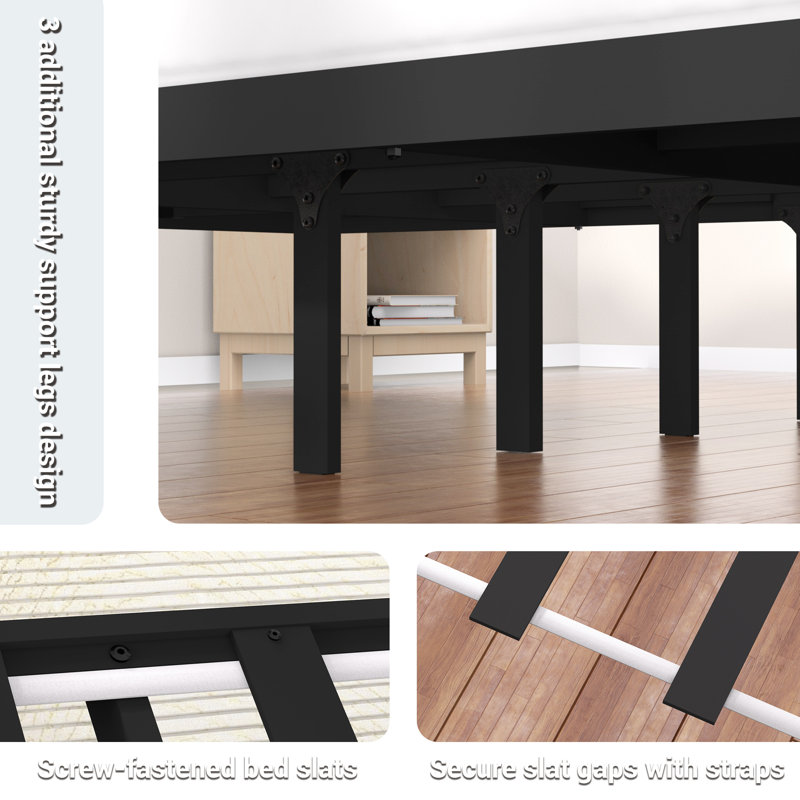 Bamboo Bed Frame Platform Bed with Slats Support, Full, Black