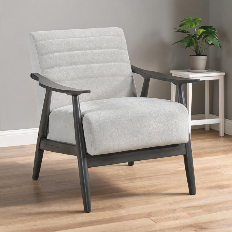 Chaise avec accoudoirs d'appoint, assise en bois massif et velours blanc doux pour décor de salon transitionnel, Blanc