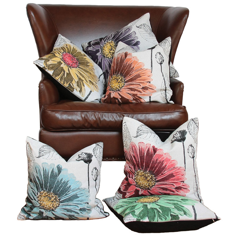  Flower Embroidery Square Pillow Cover & Insert, Yellow