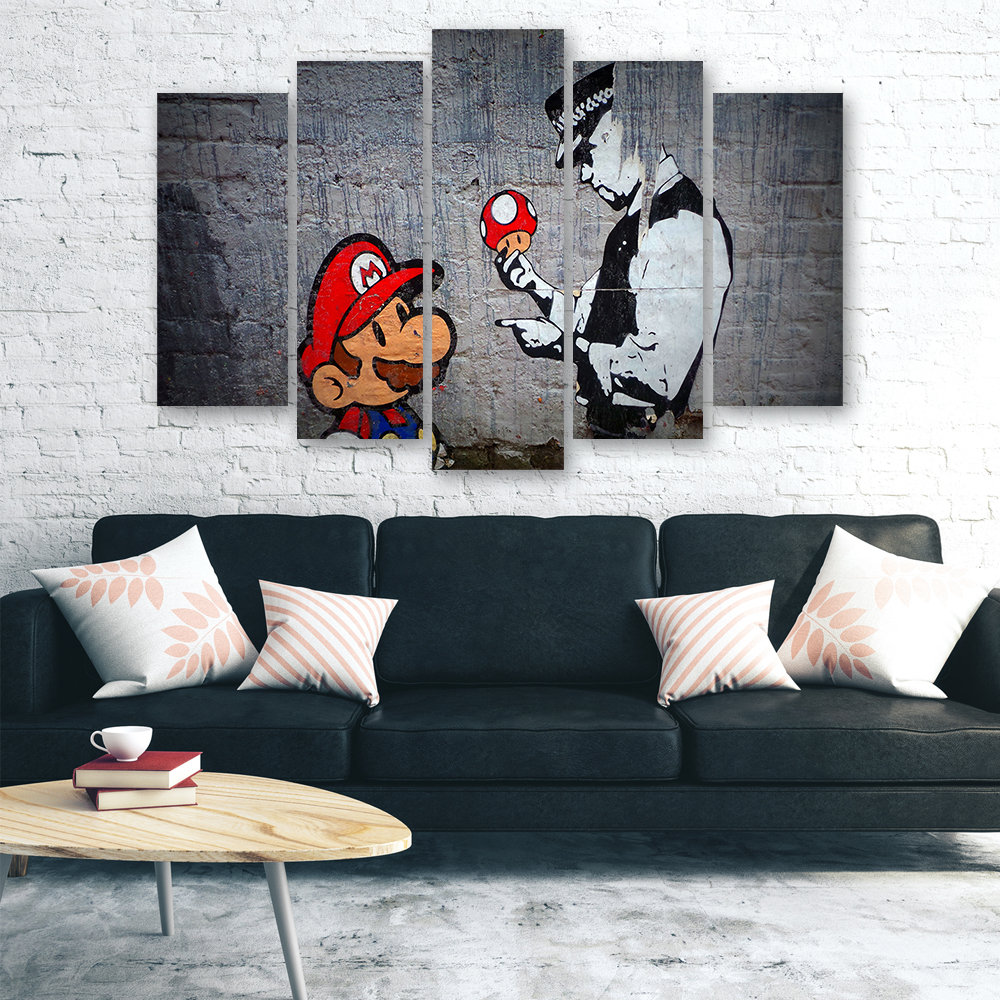 Leinwandbild Banksy Mario Graffiti