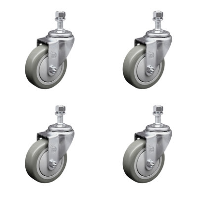 4 Inch SS Gray Polyurethane Wheel Swivel ½ Inch Threaded Stem Caster Set SCC