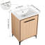 Armoire de salle de bain de 24 pouces, lavabo inclus, bois d'ingénierie, rangement à double porte, -, assemblage facile, salle de bain américaine, teinte chêne et espace de rangement, matériau en bois, traitement à l'épreuve, guide des étapes d'assemblage,-527003740