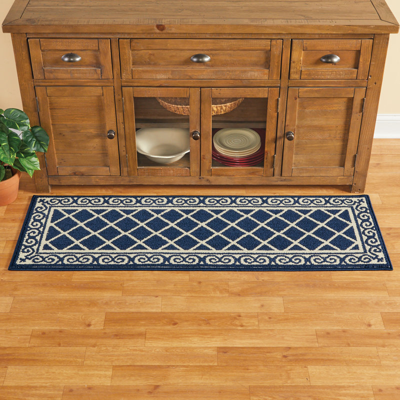 Tapis de cuisine antidérapant Rezarta, Bleu, Rectangle 5 pi x 1 pi 8 po