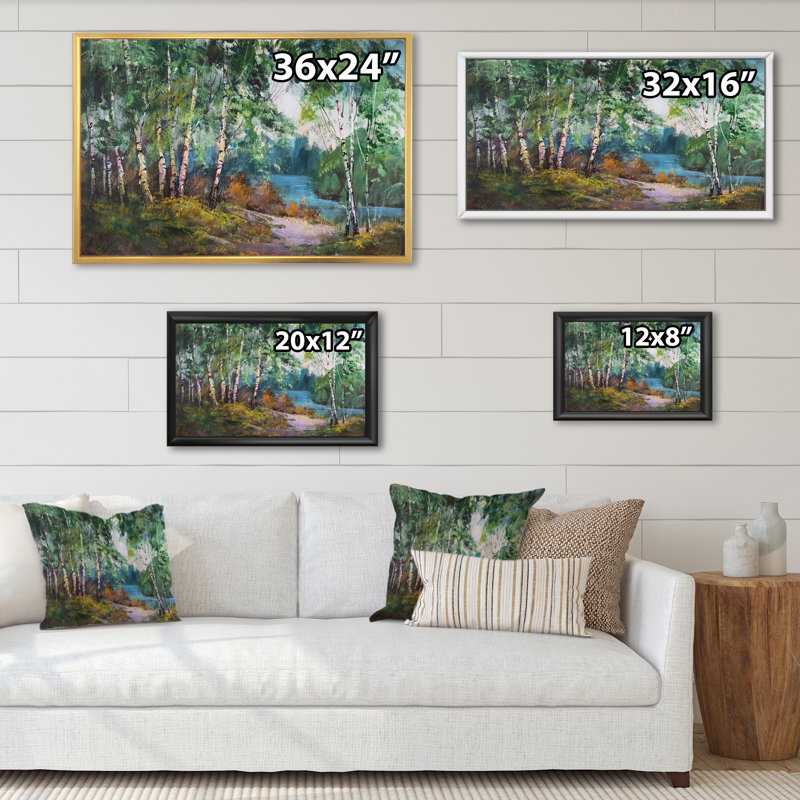 Forêt d'automne Birches - Décoration murale traditionnelle sur toile, H 8 po x l 12 po x P 1 po, Cadre flottant noir