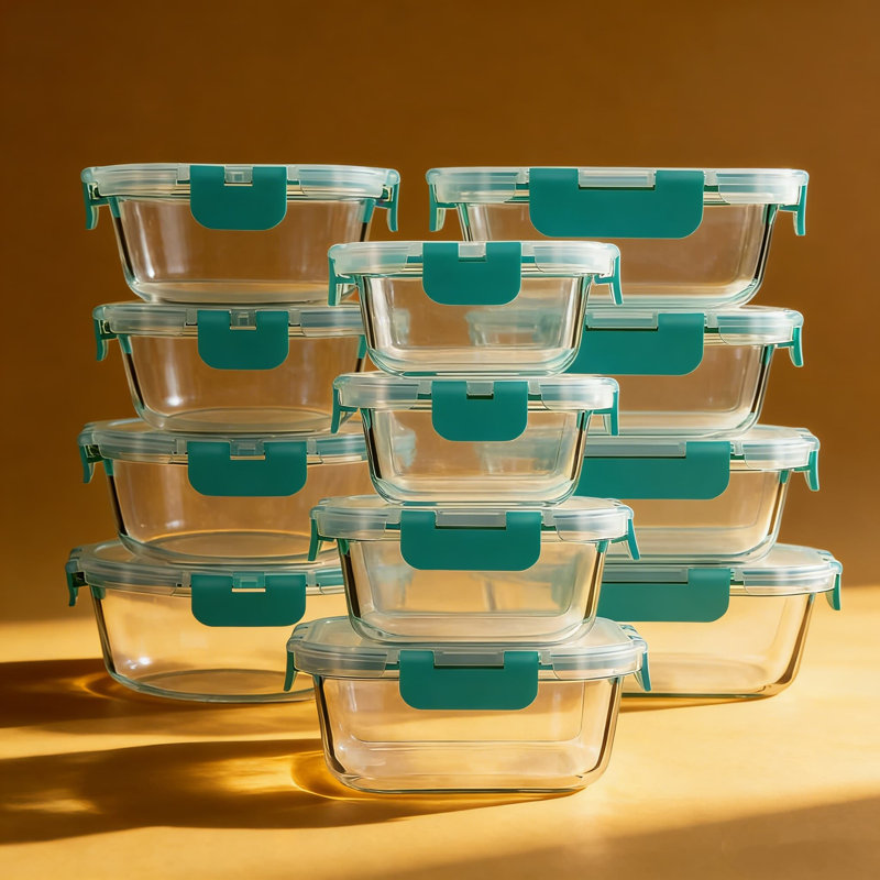 Ensemble de 24 contenants pour aliments en verre avec couvercles verrouillables, contenants hermétiques pour la préparation des repas au micro-ondes, au four, au congélateur et au lave-vaisselle, verre borosilicaté