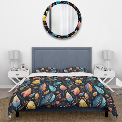 Tribal Dreamscape Feather Boho Pattern V - Boho Duvet Cover Set - Microfiber Polyester