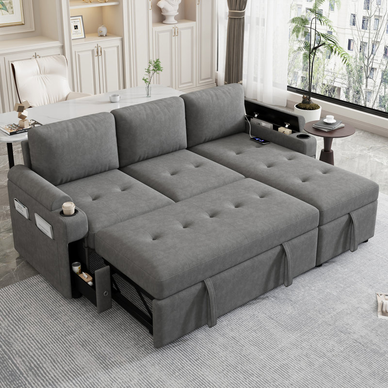 Canapé modulaire de 83,5 po avec canapé en L et canapé-lit, Gris