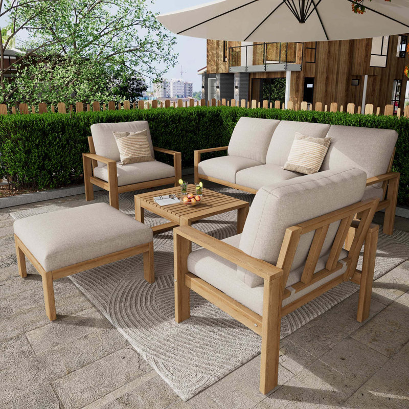 Ensemble de canapé modulaire d'extérieur 5 pièces en acacia