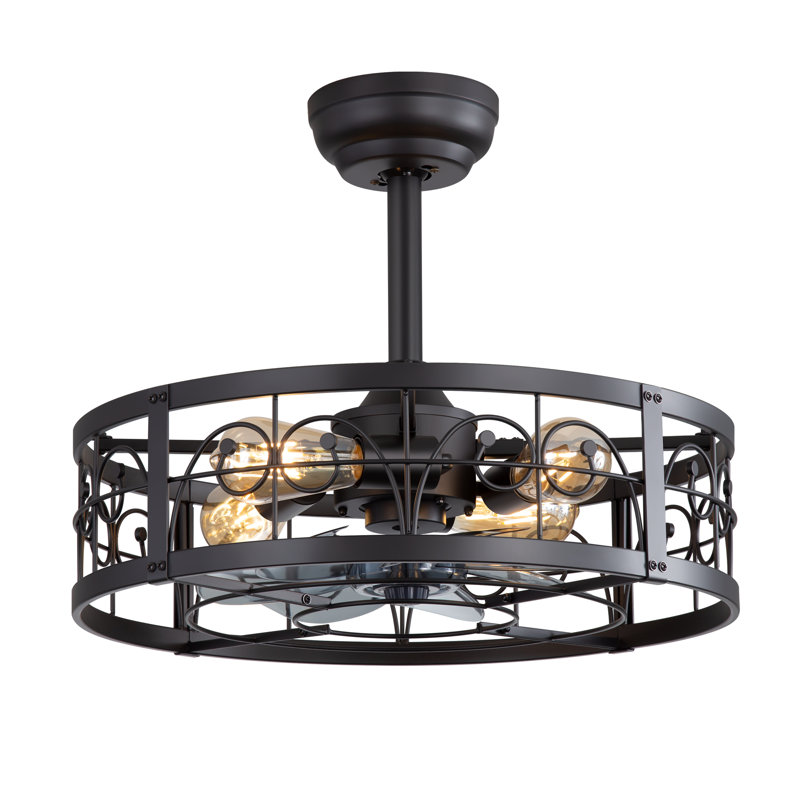  Mariellen 20" 7-Blade Indoor Enclosed Caged Black Ceiling Fan with the Remote Control