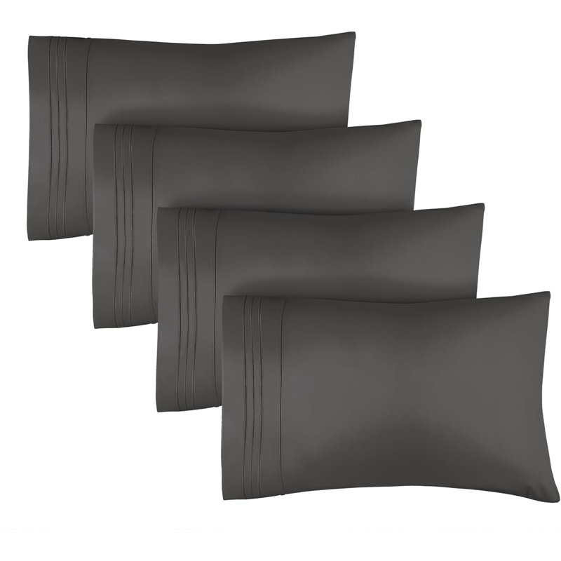 Pillowcase Set, Soft Double Brushed Microfiber, Cooling & Breathable Pillow Covers, Set of 4, Dark Gray, King
