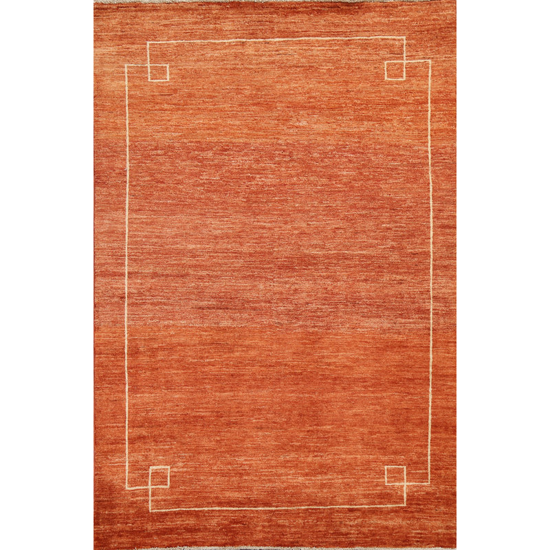 Tapis orange / beige en laine noué à la main 4 pi 6 po x 6 pi 3 po Gabbeh Kashkoli