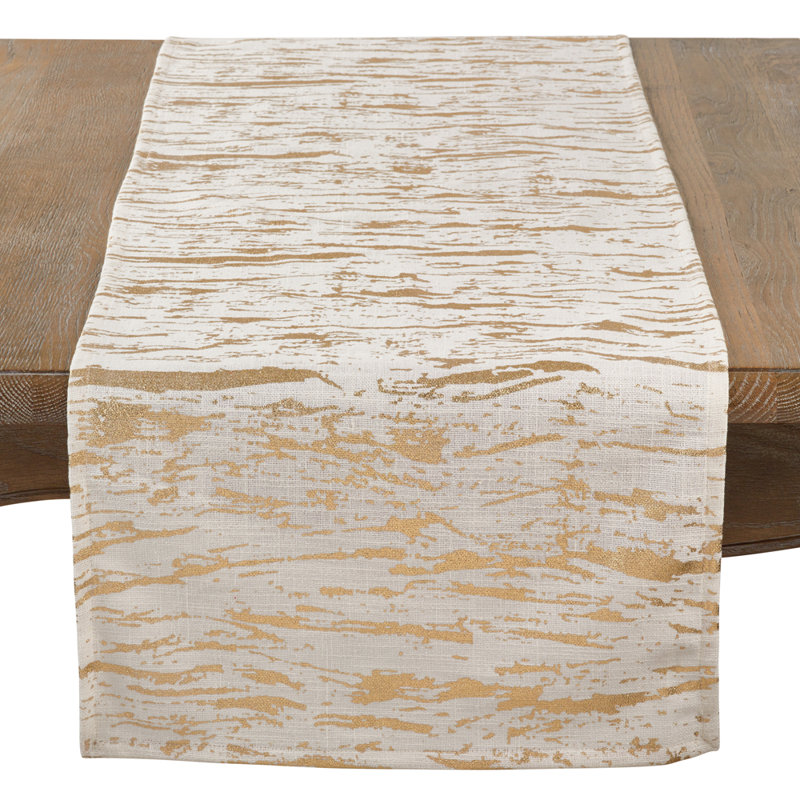 Distressed Metallic Foil Design Cotton Table Runner, Gold, 90" L x 16" D