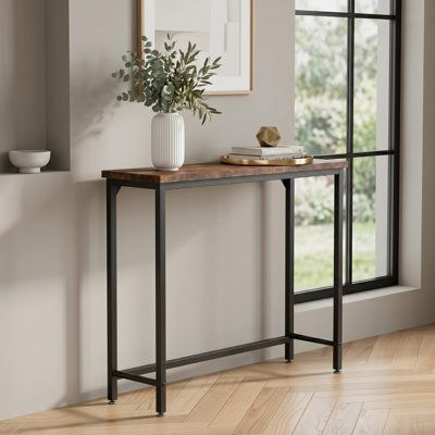 Industrial Style Narrow Console Table for Entryway or Behind Sofa, Ideal for Small Spaces, Brown Finish, Dimensions 29.5 by 9.4 by 29.5 Inches, Multi-Use for Living Room Bedroom Office