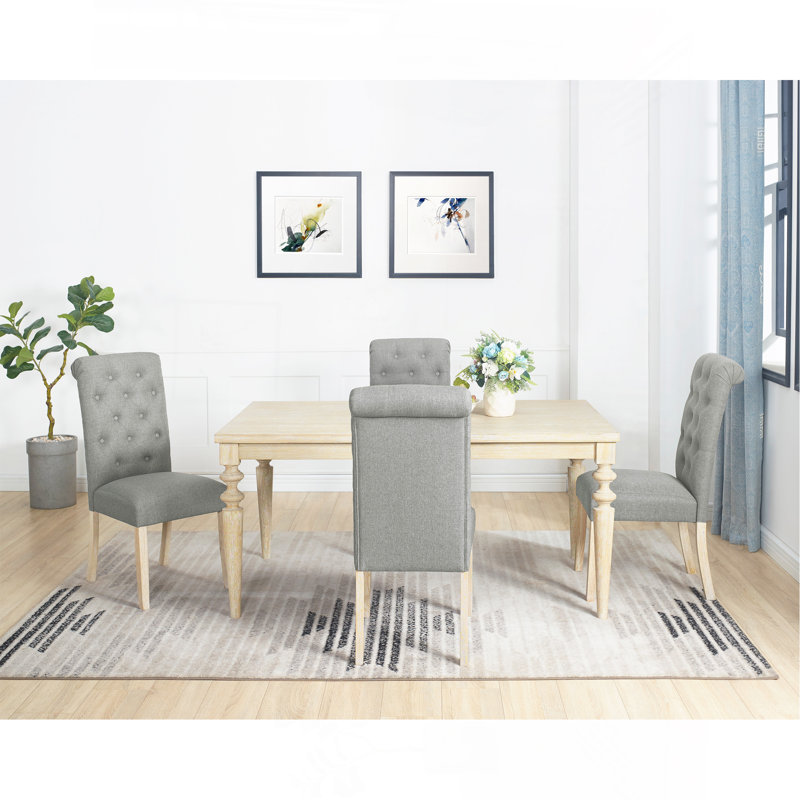 Ensemble de salle à manger 5 pièces à pieds tournés avec 4 chaises capitonnées Amonia, Gris anthracite