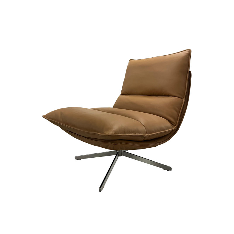 Chaise d'appoint en cuir pleine fleur Alton , Cuir véritable orange