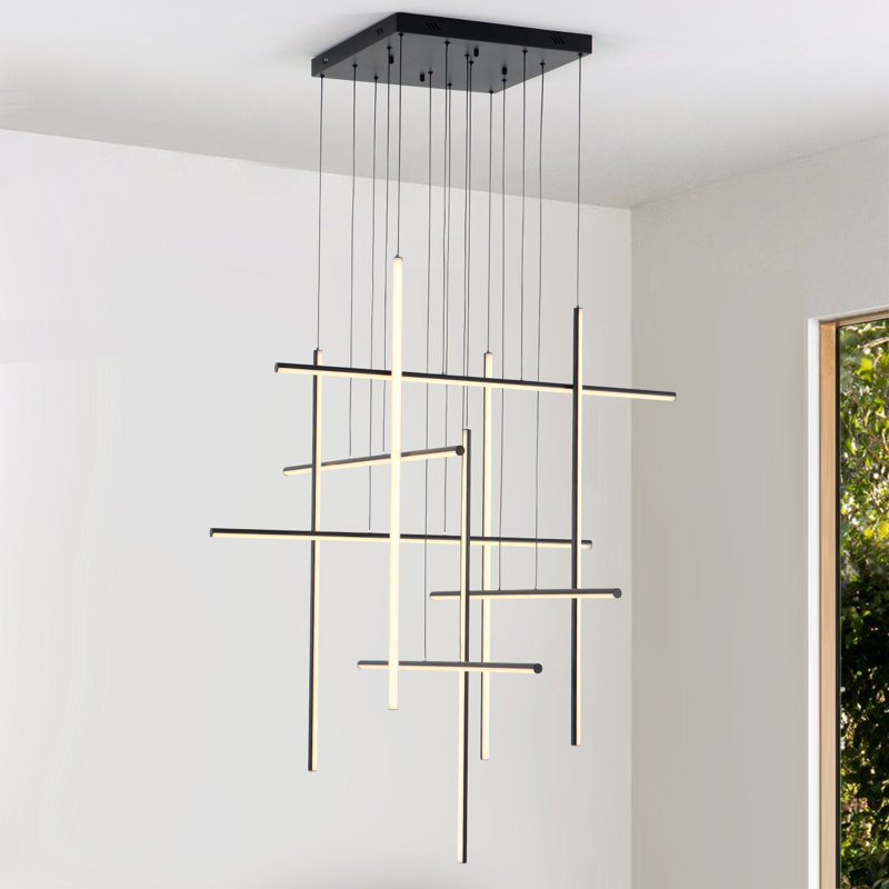 Hamilton 10-Light Modern Chandelier High Ceiling Large Long Pendant for Stairs Hallway Living Room with Remote Control