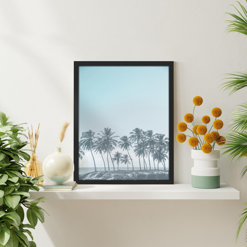 «Island Palm Tree Duotone - bleu et blanc délavé» sur papier, H 10 po x l 8 po, Noir