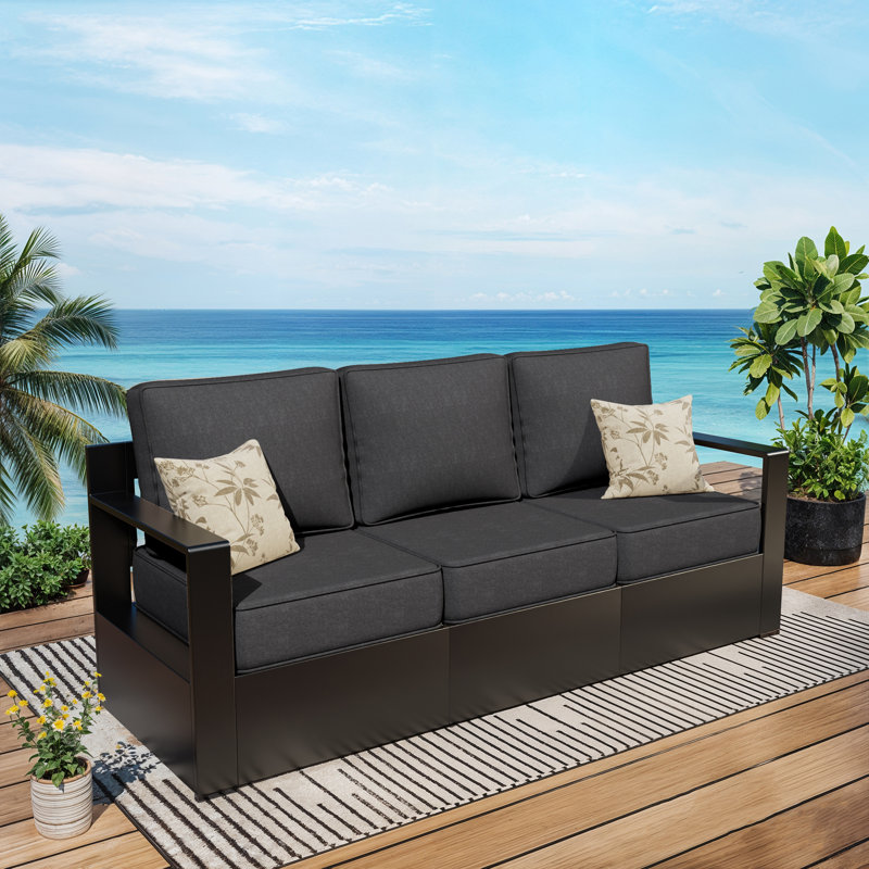 Three-person Patio Sofa with Cushions, Gray