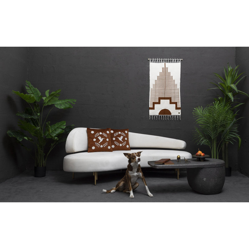 Centro Sheep Wool Handwoven Tapestry, Aged Bronze Wall Mount, Ivory & Lapis Blue, Ivory/Terracota