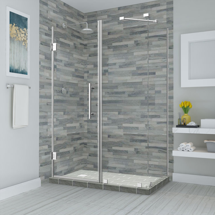 Bromley 74" W x 38" D x 72" H Semi-frameless Rectangle Hinged Shower Enclosure