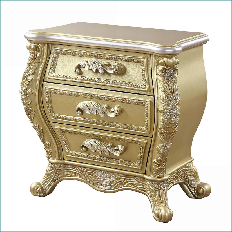 Table de chevet moderne à 3 tiroirs dorée pour le rangement dans la chambre à coucher