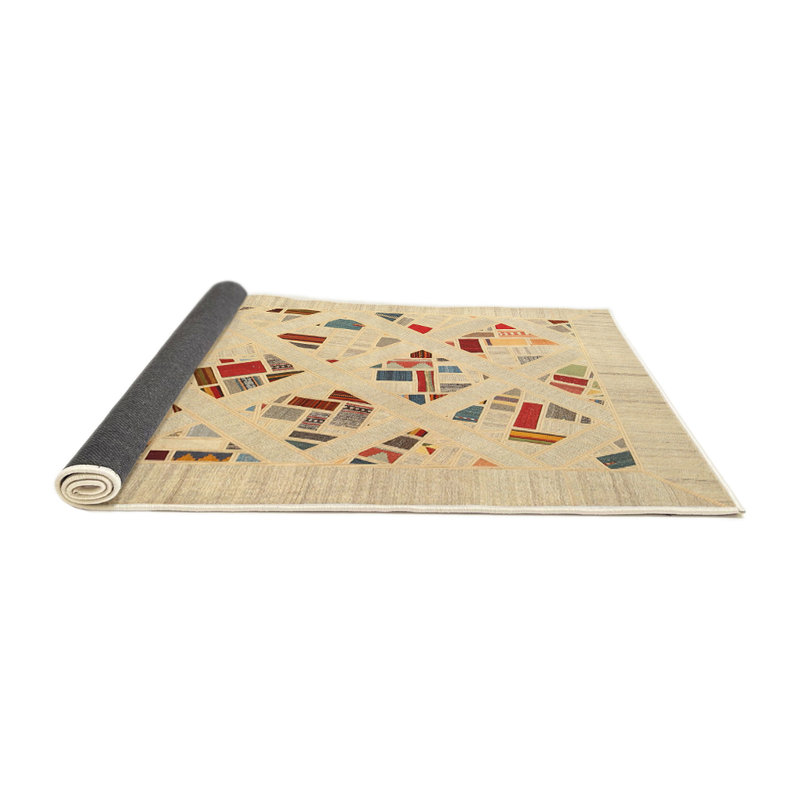 Tapis abstrait beige / rouge / brun, Rond 7 pi