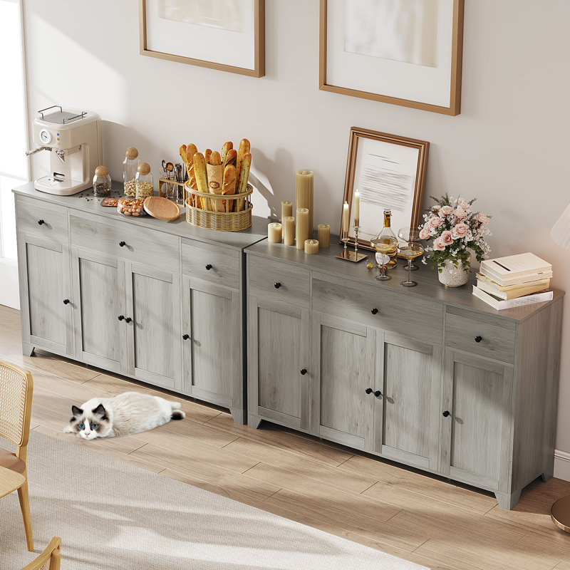 Grande armoire-buffet à 3 tiroirs et portes, Gris