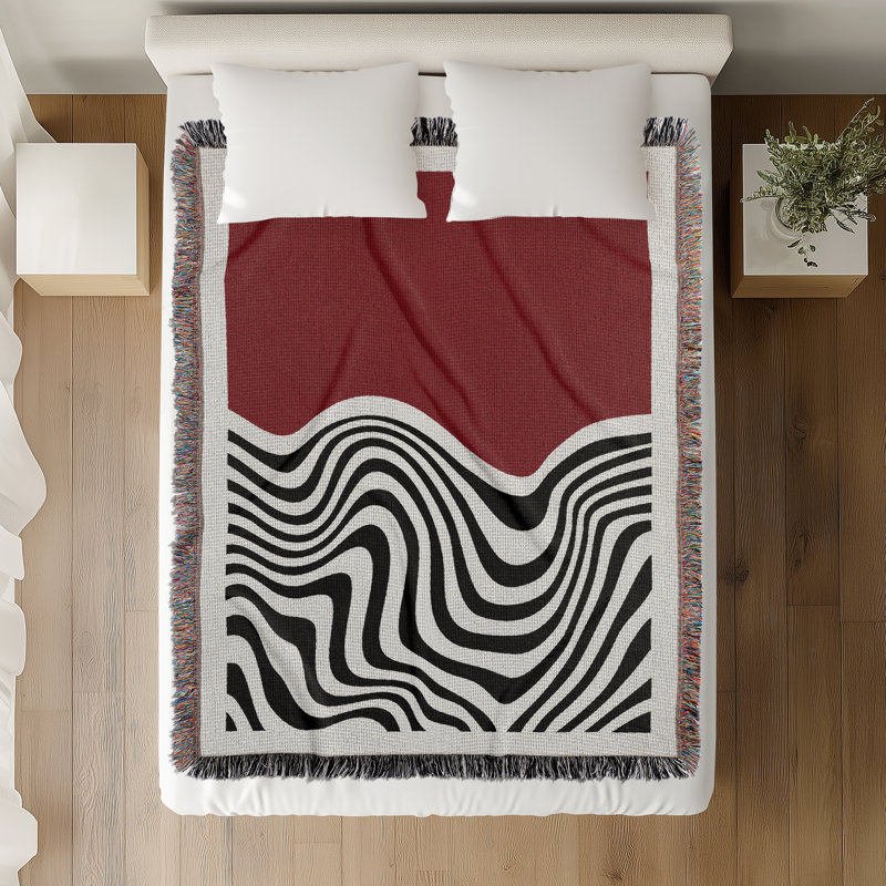 Jeté en mélange de coton Acor, L 60 po x l 50 po, Rouge/blanc cassé