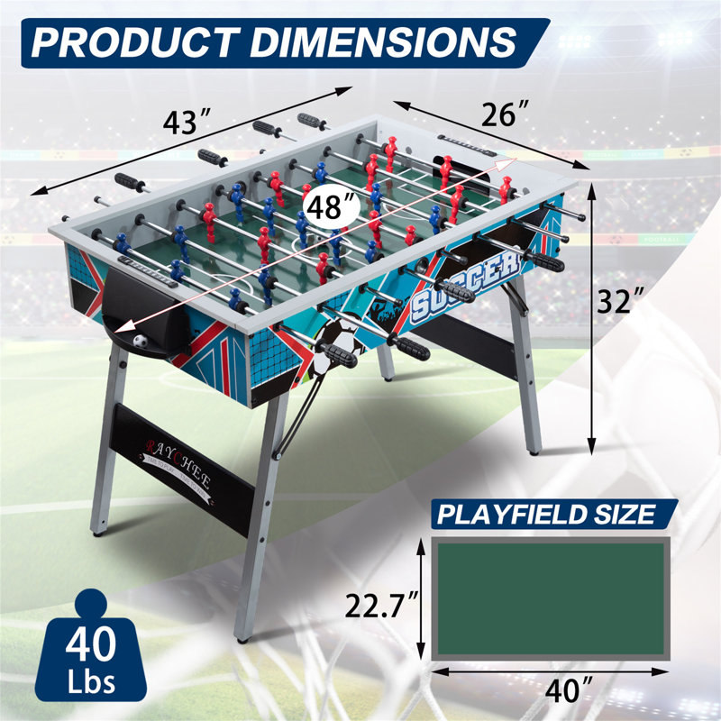 Table de babyfoot RayChee L 48 po avec tiges télescopiques, Bleu