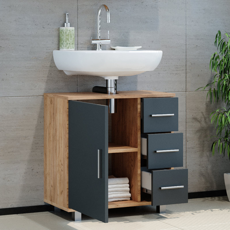 Hatte 60cm Single Bathroom Vanity Base Only, Beige/Oak