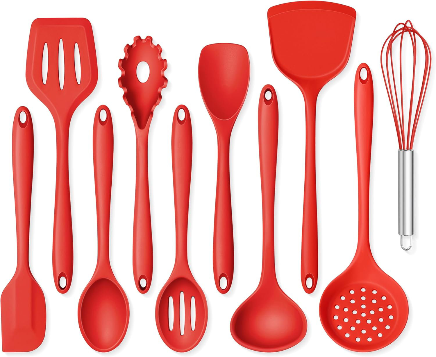 WKING 10-Piece Red Silicone Kitchen Utensil Set - Non-Toxic, Heat ...