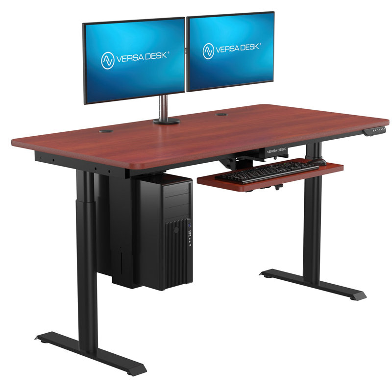  Bureau électrique à hauteur ajustable PowerLift, l 60 po x P 30 po, structure noire / plateau en cerisier
