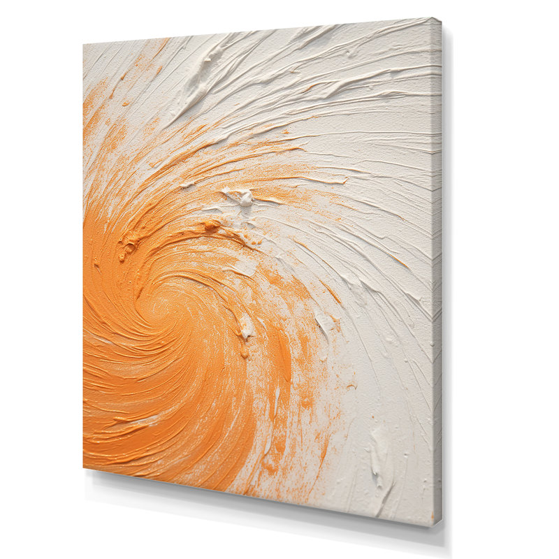 Orange et blanc, spirale minimale - spirale abstraite, art mural, Toile tendue, H 20 po x l 12 po x P 1 po