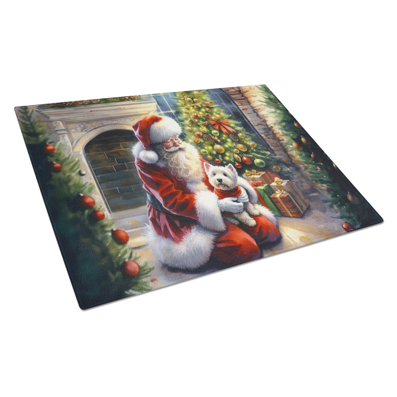 Planche à découper en verre Westie and Santa Claus