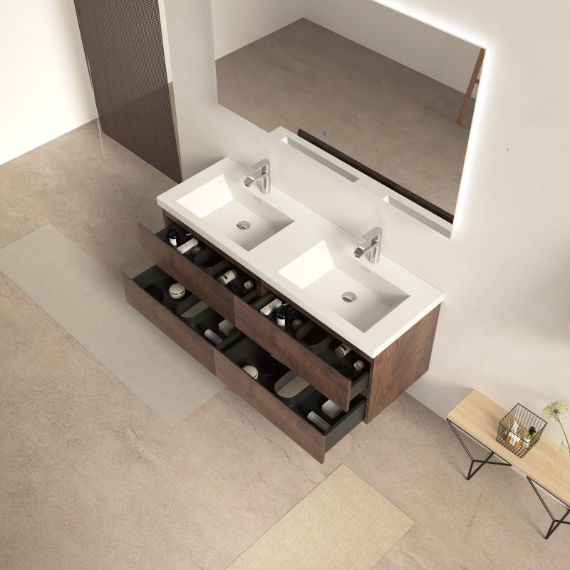 Meuble-lavabo mural 60 po en bois de rose 60 po, 60"