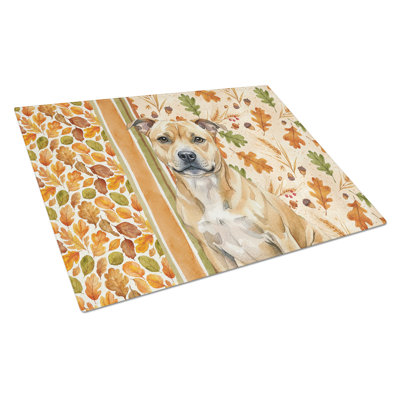 Fawn Staffordshire Bull Terrier Heirloom Fall Glass Cutting Board