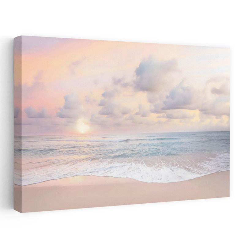 Art mural contemporain plage nuageux et coucher de soleil, H 32 po x l 48 po