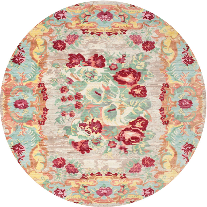 Tapis contemporain rouge / orange, Rond 4 pi
