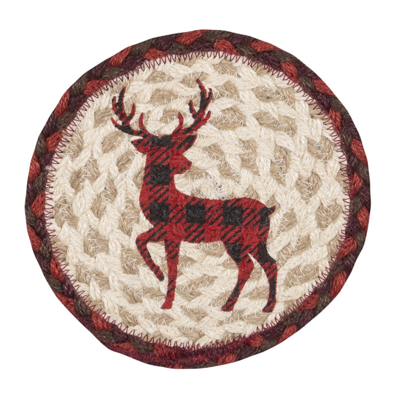  Grand sous-verre rond en tissu écossais rouge LC-864 7 po x 7 po