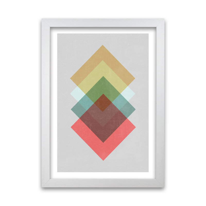 Mid Century Shapes In Scandi Colours B - Print, White Frame, 42cm H x 30cm W x 3cm D