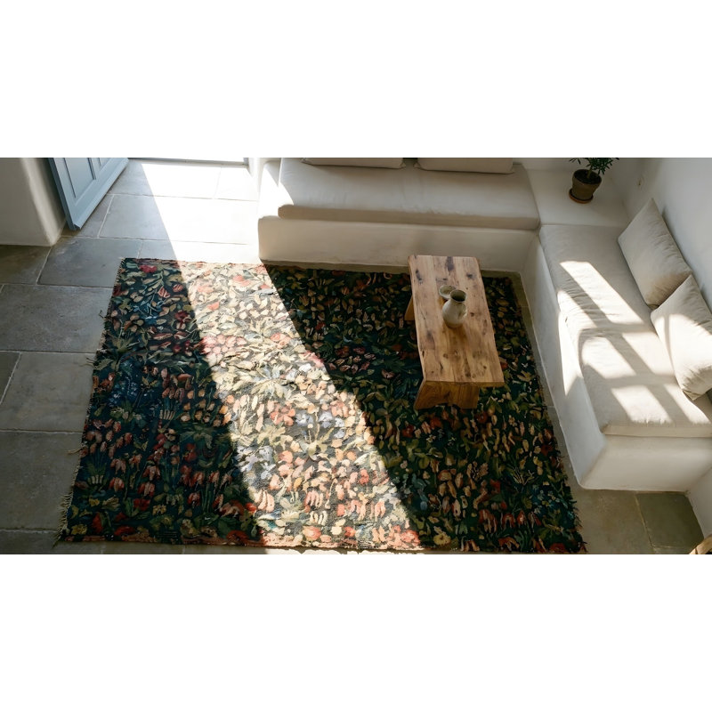 Antique Tapestry Small Scatter Size Wool & Silk Black Rug