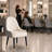 （Set of 4）Neutral Two-Tone Upholstered Multi-Use Chair, Old Money Aesthetic Dining/Beauty Salon/Vanity Chair, Black Legs with Gold Tips, Curved Back Side Chairs