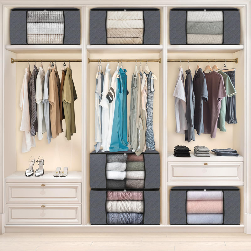 Grey Storage Bags - Stackable, Reinforced Handles, Perfect For Clothes Organization
