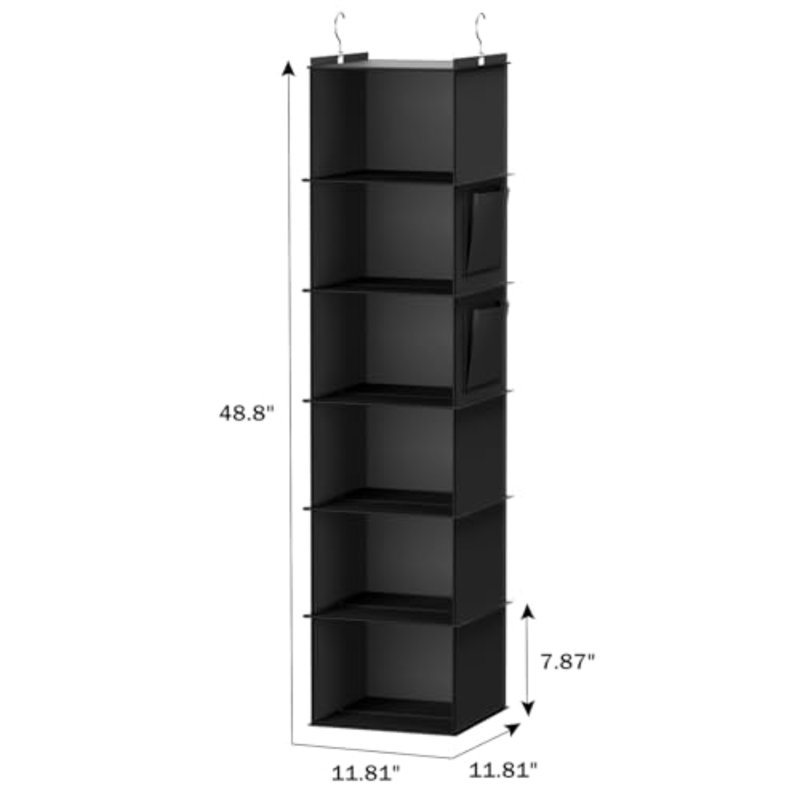 Organisateurs de rangement suspendus et tablettes de rangement à 6 tablettes, noir, Noir